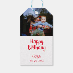 eenvoudige aangepaste fotouitnodiging voor blije v cadeaulabel