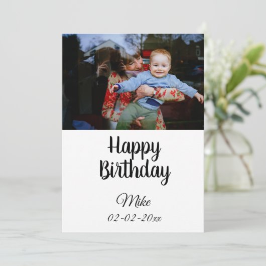 eenvoudige aangepaste fotouitnodiging voor blije v kaart (Staand voorkant)