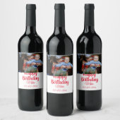 eenvoudige aangepaste fotouitnodiging voor blije v wijn etiket (Flessen)