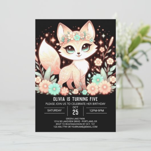 Eenvoudige Aangepaste Fox Digitale Verjaardag Kaart (Staand voorkant)