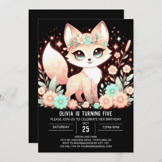 Eenvoudige Aangepaste Fox Digitale Verjaardag Kaart (Voorkant / Achterkant)