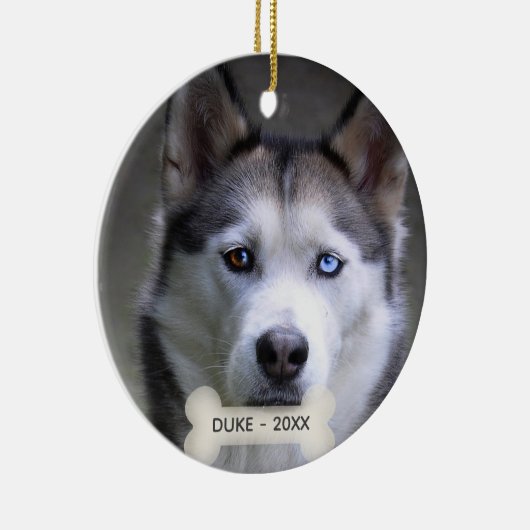 Eenvoudige aangepaste husky hond foto keramisch ornament (Rechts)