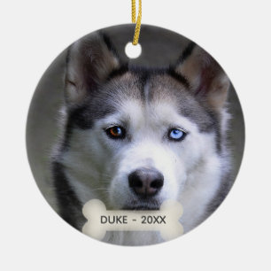 Eenvoudige aangepaste husky hond foto keramisch ornament