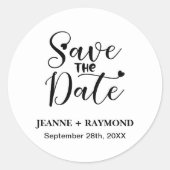 Eenvoudige aangepaste kalligrafie bruiloft opslaan ronde sticker (Voorkant)