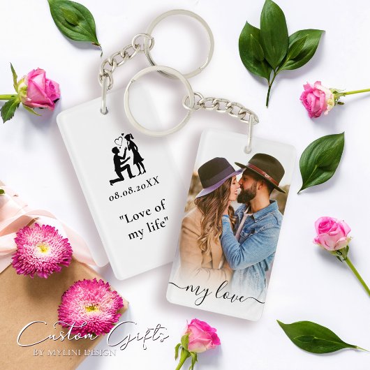 Eenvoudige aangepaste liefde paar tekst en foto sleutelhanger