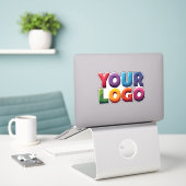 Eenvoudige Aangepaste Logo en Tekst Zakelijk Sticker (Laptop op bureau)