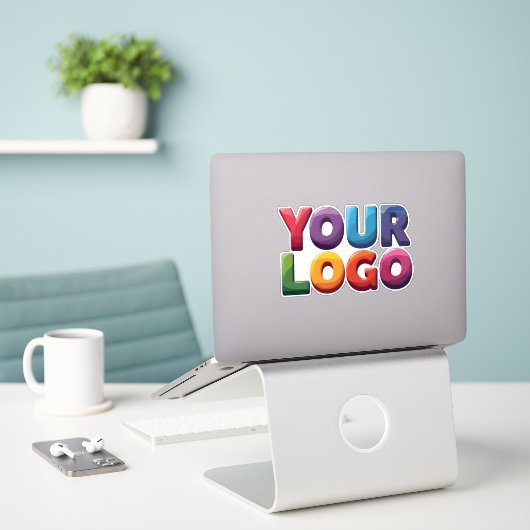 Eenvoudige Aangepaste Logo en Tekst Zakelijk Sticker (Laptop op bureau)
