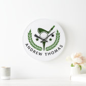 Eenvoudige Aangepaste Monogram Golfer Naam Grote Klok (Huis)