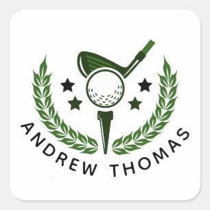 Eenvoudige Aangepaste Monogram Golfspeler Naam Vierkante Sticker