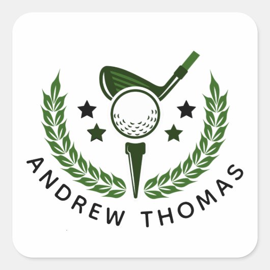 Eenvoudige Aangepaste Monogram Golfspeler Naam Vierkante Sticker (Voorkant)