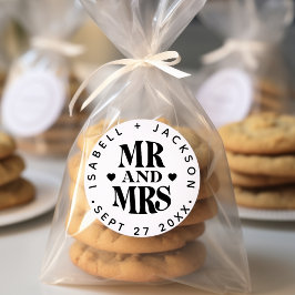 Eenvoudige aangepaste Mr. Mrs. Trouwnaam Datum Har Ronde Sticker