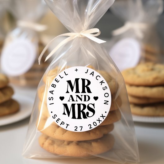 Eenvoudige aangepaste Mr. Mrs. Trouwnaam Datum Har Ronde Sticker