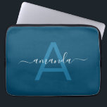 Eenvoudige aangepaste naam en monogrammen blauw op laptop sleeve<br><div class="desc">Eenvoudige aangepaste naam en monogrammed blauwe,  persoonlijke laptophoes.</div>