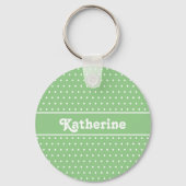 Eenvoudige aangepaste naam Lichtgroene Polka Dot Sleutelhanger (Voorkant)