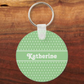 Eenvoudige aangepaste naam Lichtgroene Polka Dot Sleutelhanger (Voorkant)