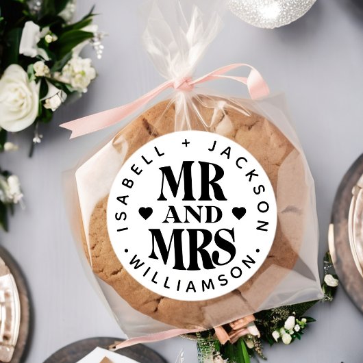 Eenvoudige aangepaste naam Mr. Mrs. Wedding Heart Ronde Sticker
