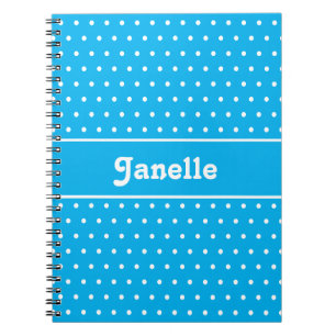 Eenvoudige aangepaste naam Polka Dot Blauw en Wit Notitieboek