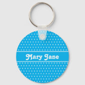 Eenvoudige aangepaste naam Sky Blue Polka Dot Sleutelhanger (Voorkant)