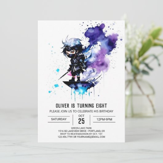 Eenvoudige aangepaste Ninja Boy digitale verjaarda Kaart (Staand voorkant)