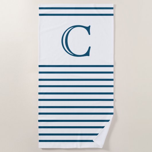 Eenvoudige, aangepaste Ocean Blue Line Strandlaken (Voorkant)