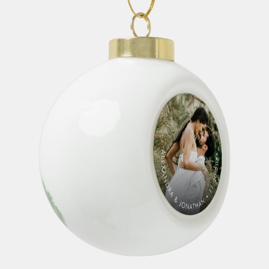 Eenvoudige aangepaste paar foto namen datum aanden keramische bal ornament (Links)