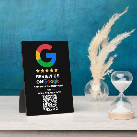 Eenvoudige aangepaste QR-code Google Review Zwart Fotoplaat (Zijkant)