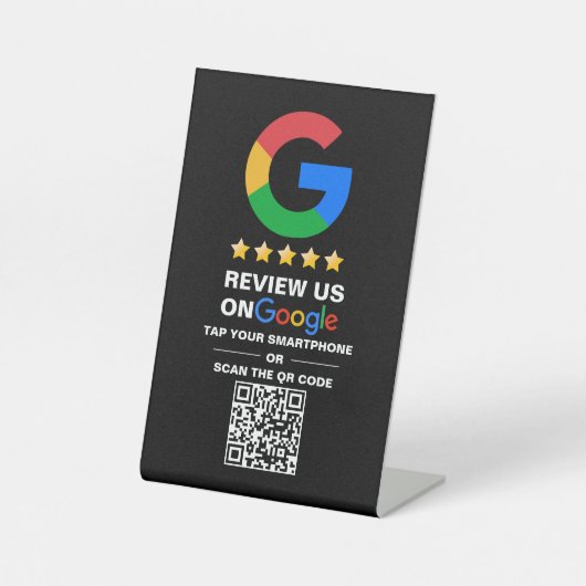 Eenvoudige aangepaste QR-code Google Review Zwart Reclamebord Met Voetstuk (Voorkant)