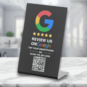 Eenvoudige aangepaste QR-code Google Review Zwart Reclamebord Met Voetstuk