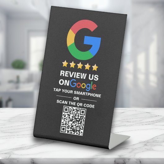 Eenvoudige aangepaste QR-code Google Review Zwart Reclamebord Met Voetstuk