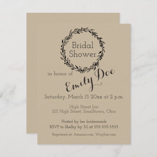 Eenvoudige Aangepaste Sjabloon Bruids Douche Uitno Kaart (Voorkant / Achterkant)