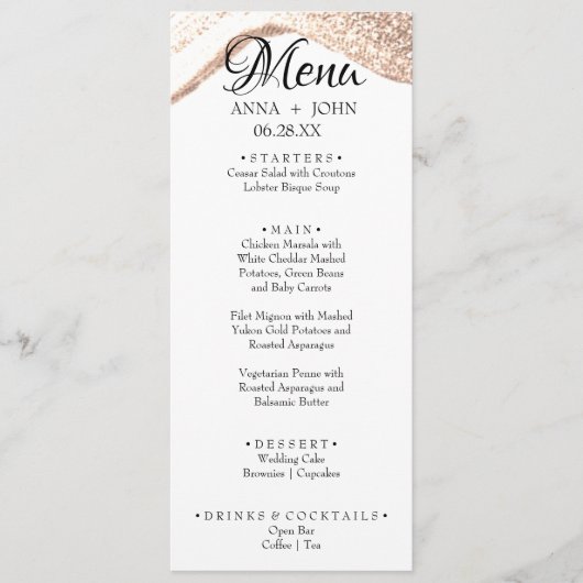 Eenvoudige aangepaste tekst Gold Glitter Weddenren Menu (Voorkant)