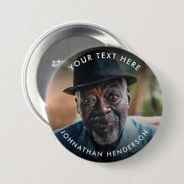 Eenvoudige aangepaste tekst rouw-/herdenkingsfoto ronde button 7,6 cm