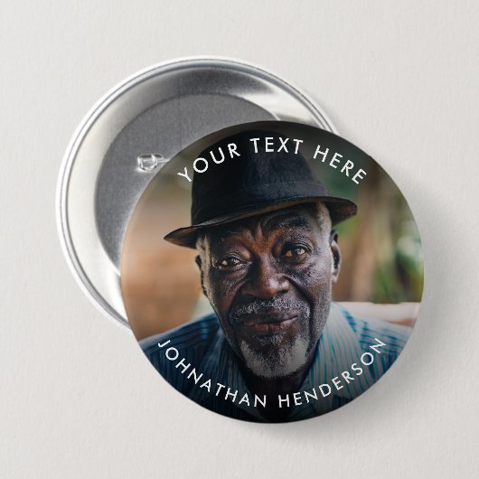 Eenvoudige aangepaste tekst rouw-/herdenkingsfoto ronde button 7,6 cm (Voorkant /achterkant)
