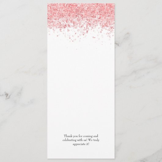 Eenvoudige aangepaste tekst roze glitter Weddenren Menu (Achterkant)
