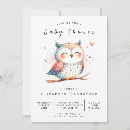Eenvoudige aangepaste uil Baby shower Kaart (Voorkant)