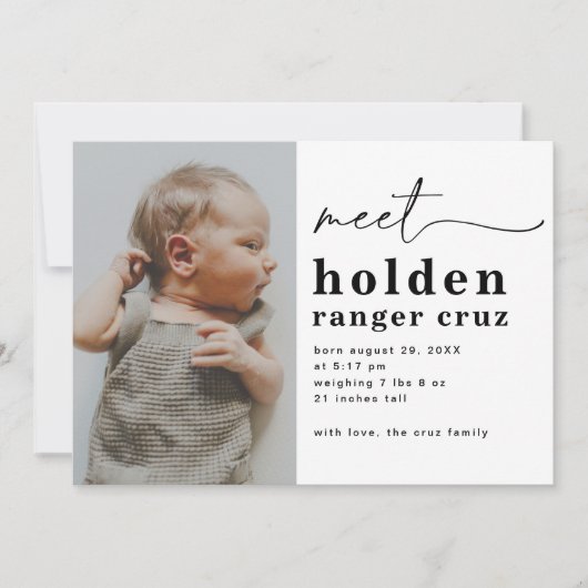 Eenvoudige aankondiging foto geboorte | Jongeengeb (Voorkant)