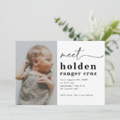 Eenvoudige aankondiging foto geboorte | Jongeengeb (Staand voorkant)