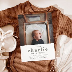 Eenvoudige aankondiging foto geboorte Jongeengeb