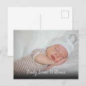 Eenvoudige aankondiging van babyfoto-script briefkaart (Voorkant / Achterkant)