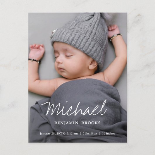 Eenvoudige aankondiging van de geboorte van een mo briefkaart (Voorkant)