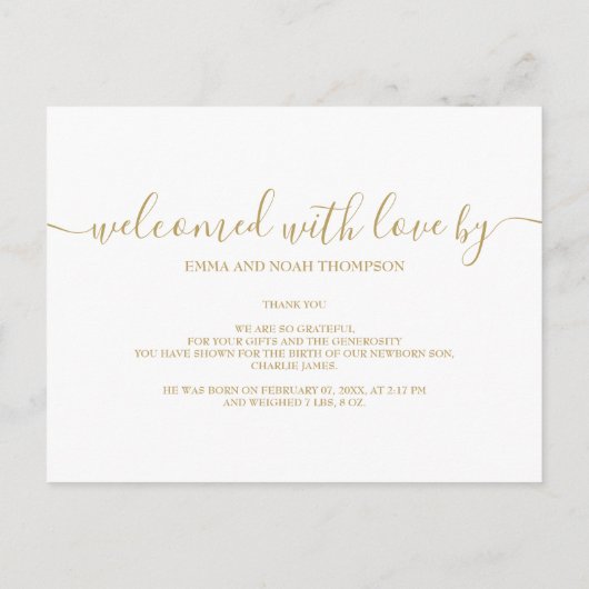 Eenvoudige aankondiging van de geboorte van Elegan Briefkaart (Achterkant)