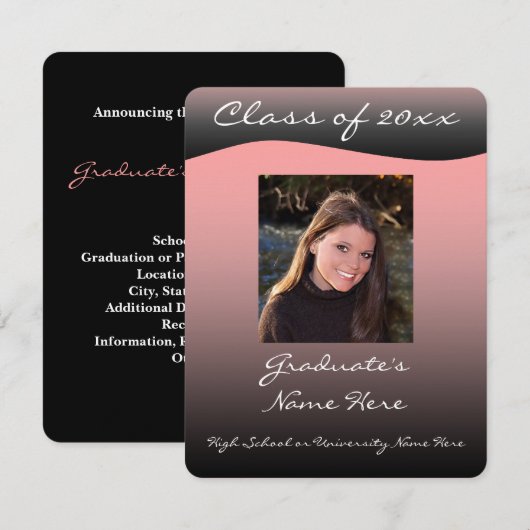 Eenvoudige aankondiging van het Afstuderen zwart-w (Voorkant / Achterkant)