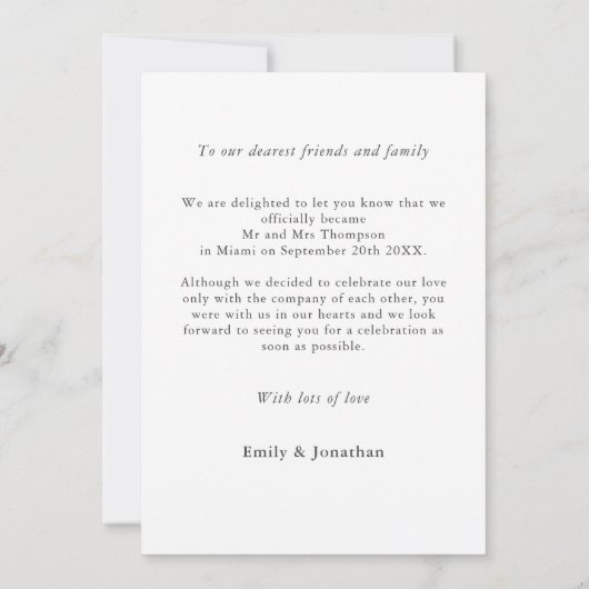 Eenvoudige aankondiging van het fotohuwelijk (Achterkant)