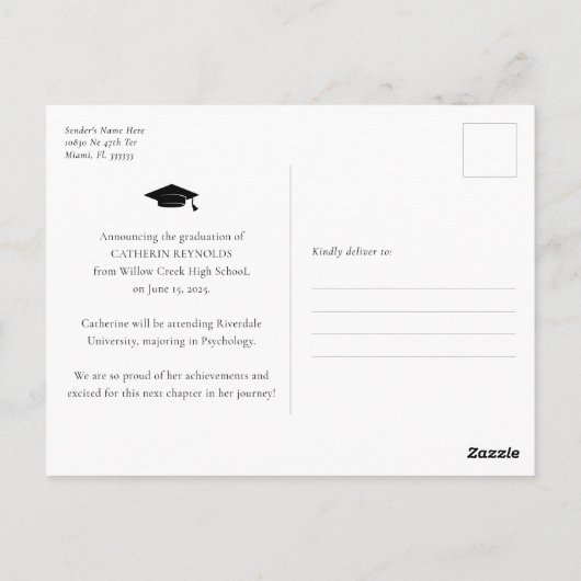 Eenvoudige aankondiging van het moderne Afstuderen Briefkaart (Achterkant)