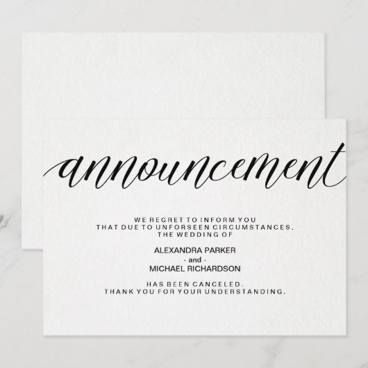 Eenvoudige aankondiging van huwelijksannulering (Voorkant / Achterkant)