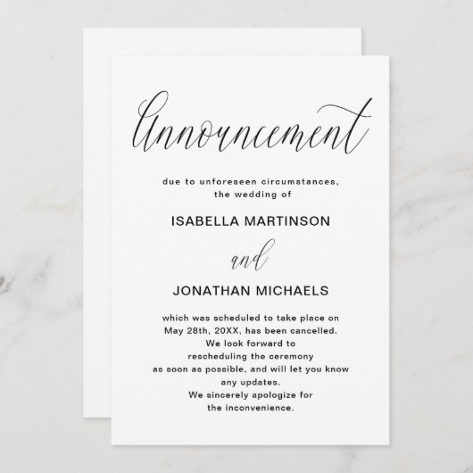 Eenvoudige aankondiging van huwelijksannulering (Voorkant / Achterkant)