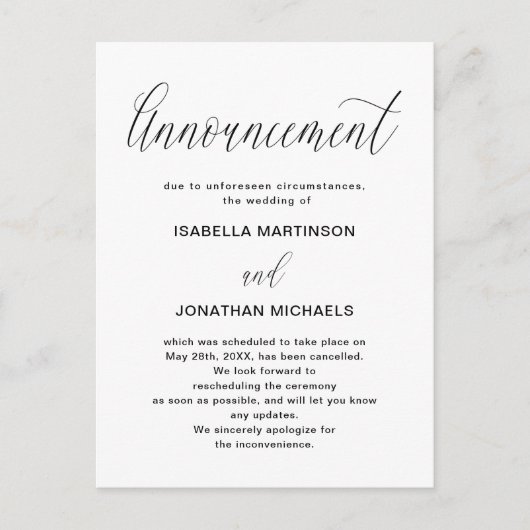 Eenvoudige aankondiging van huwelijksannulering (Voorkant)