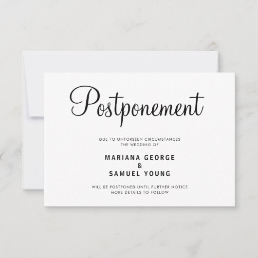 Eenvoudige aankondiging van uitstellen van weddens (Voorkant)