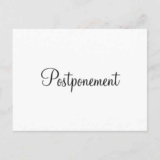 Eenvoudige aankondiging van uitstellen van weddens briefkaart (Voorkant)