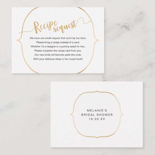 Eenvoudige aanvraag voor Gold Recipe in White Informatiekaartje (Voorkant / Achterkant)
